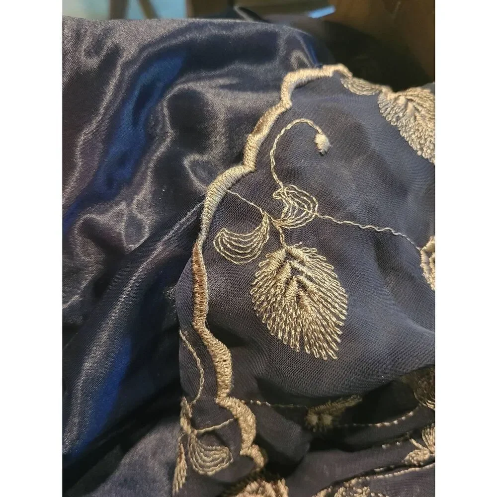 Vintage Express Skirt Women's Large Navy Blue Embroidered Leaves Fairy Witchy